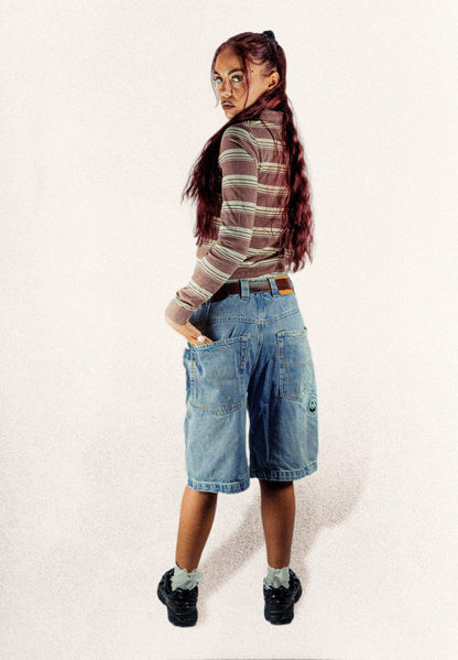 Baggy Denim Shorts Washed Macbalife Collab - Wide Street 