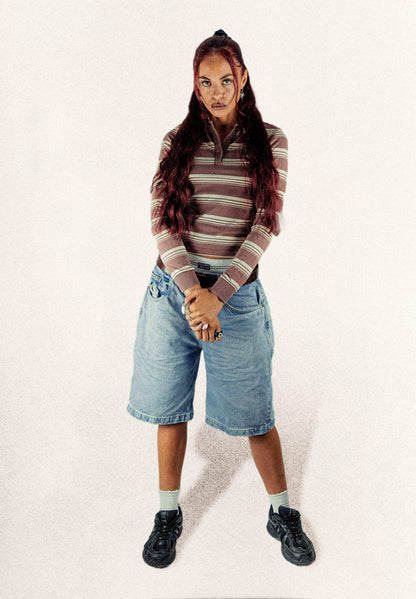 Baggy Denim Shorts Washed Macbalife Collab - Wide Street 