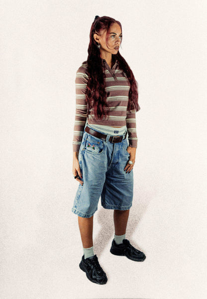Baggy Denim Shorts Washed Macbalife Collab - Wide Street 