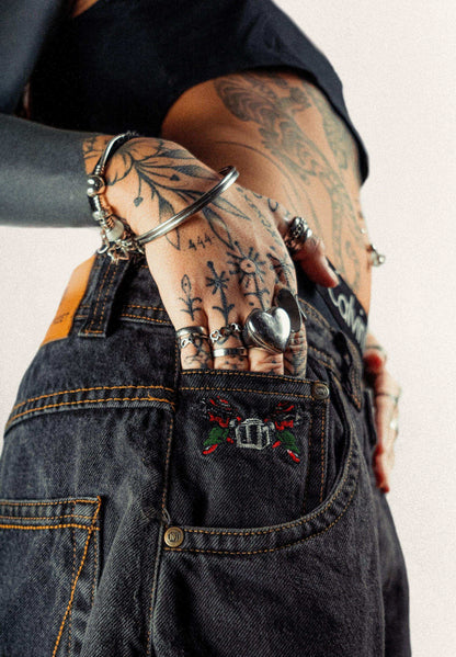 Baggy Denim Shorts Black - Wide Street 