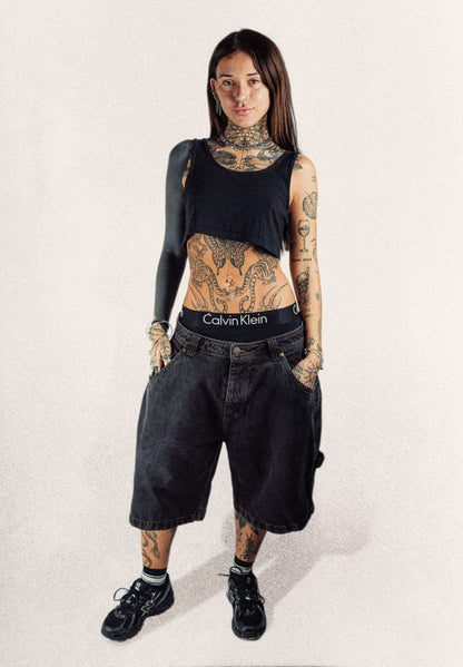Baggy Denim Shorts Black - Wide Street 