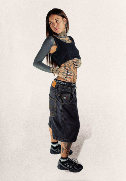 Baggy Denim Shorts Black - Wide Street 