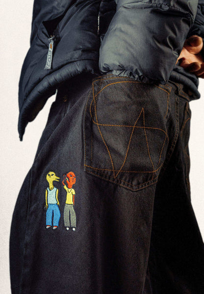 Baggy Denim Pants Black Barcellora Collab - Wide Street 