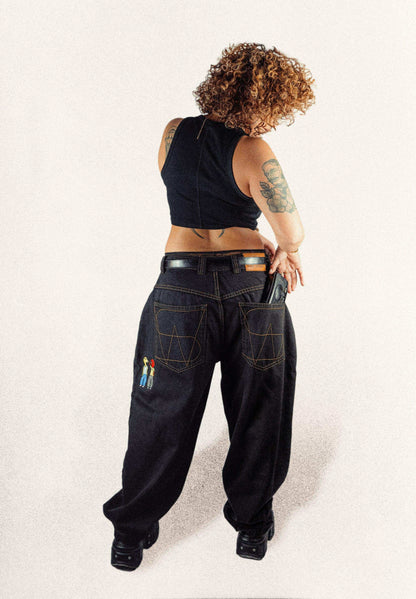 Baggy Denim Pants Black Barcellora Collab - Wide Street 