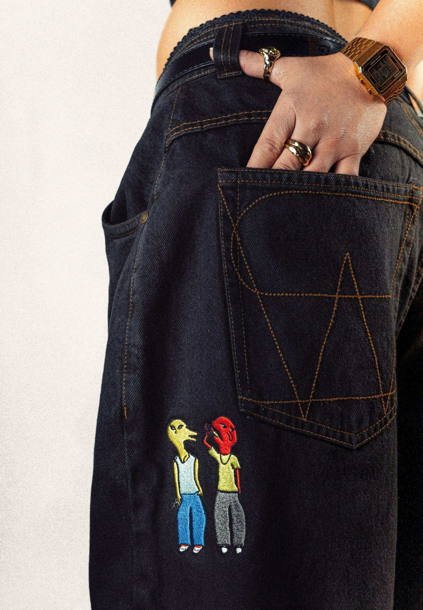 Baggy Denim Pants Black Barcellora Collab - Wide Street 